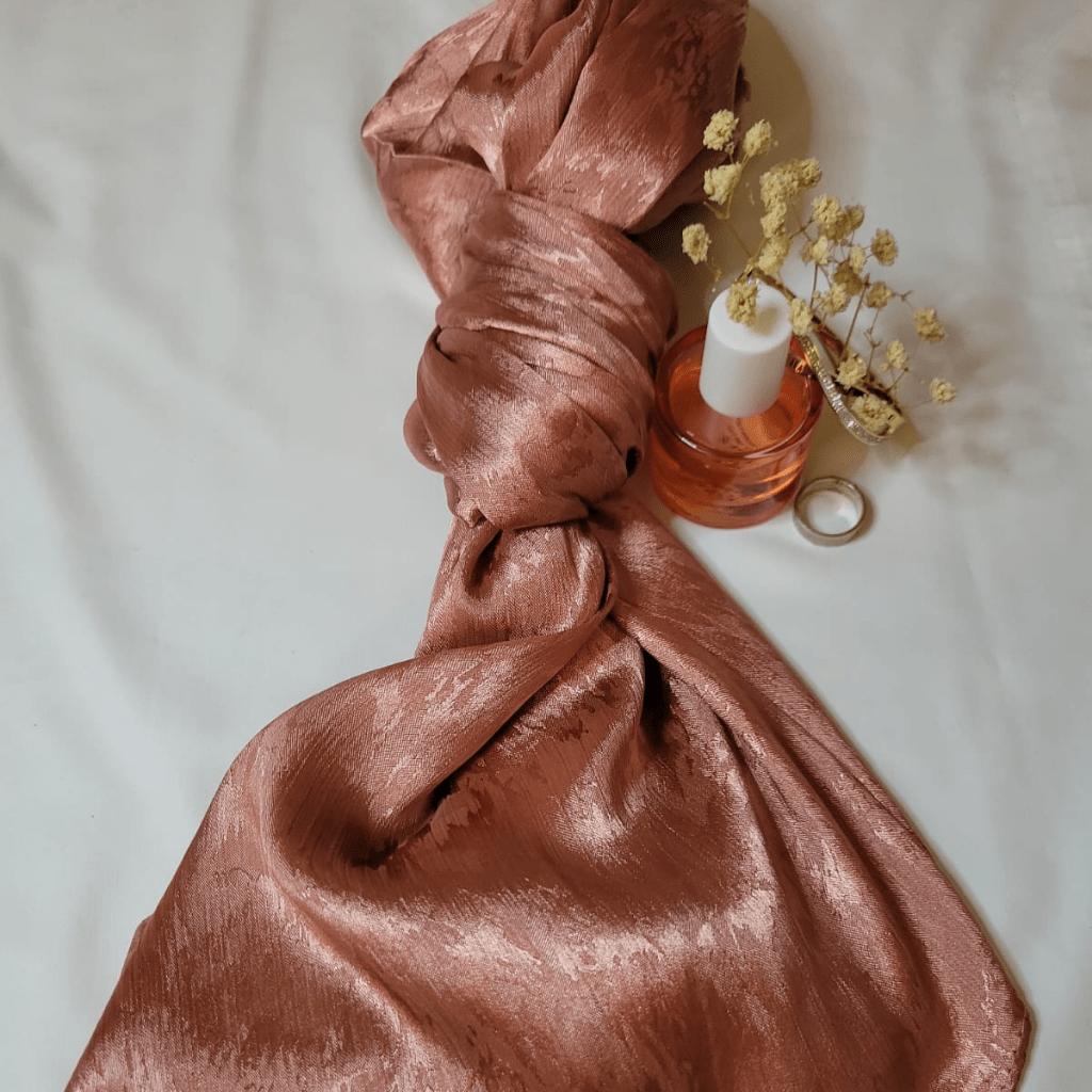 Embossed Silk - Bundle Of 3 (Deep Rose Gold, Dusty Blue And Pale Brass) - The Hijab Palace