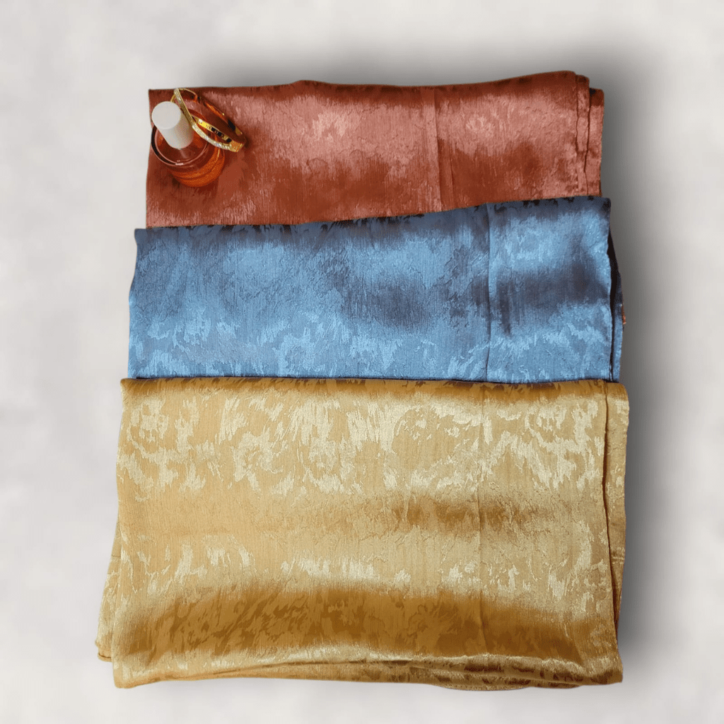 Embossed Silk - Bundle Of 3 (Deep Rose Gold, Dusty Blue And Pale Brass) - The Hijab Palace