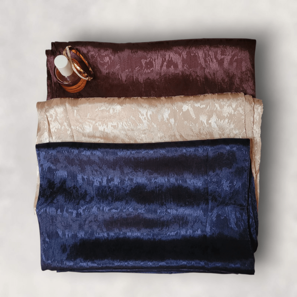Embossed Silk - Bundle Of 3 (Metallic Dark Plum, Rose Gold And Navy Blue) - The Hijab Palace